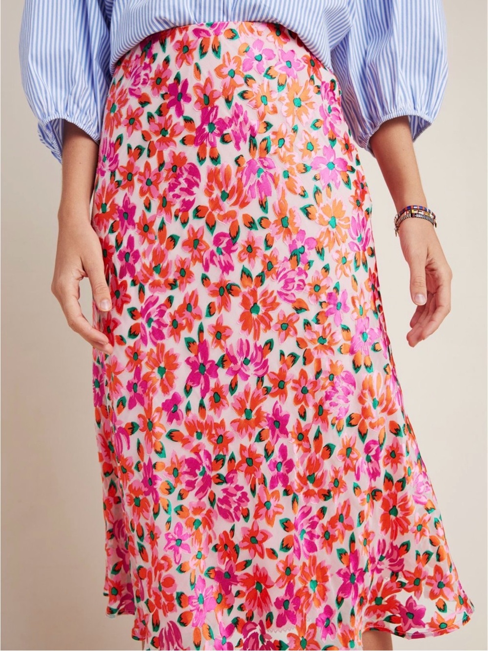 Anthropologie Maeve Ravenna Silk Blend Floral Burnout Bias Cut Midi Skirt XS
